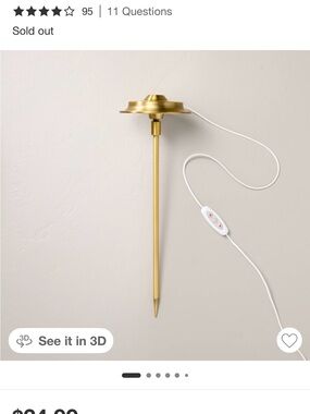 Hearth & Hand Brass Finish Plug-In Wall Sconce